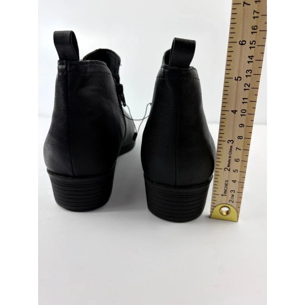 Sun + Stone‎ Cadee Ankle Booties Black 11 Wide Block Heel Minimalist Chic Urban